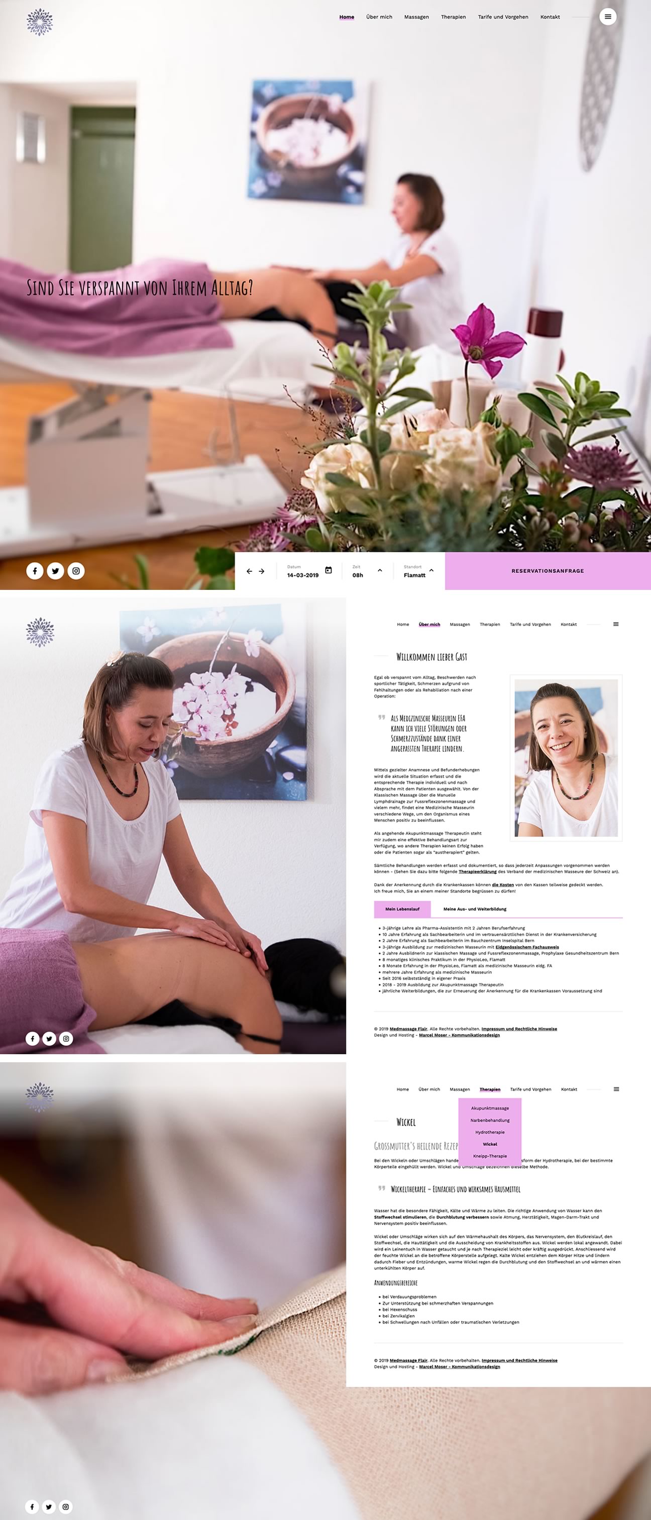 Auszug bzw. Printscreens von der Website Medmassage-Flair Klein Gurmels